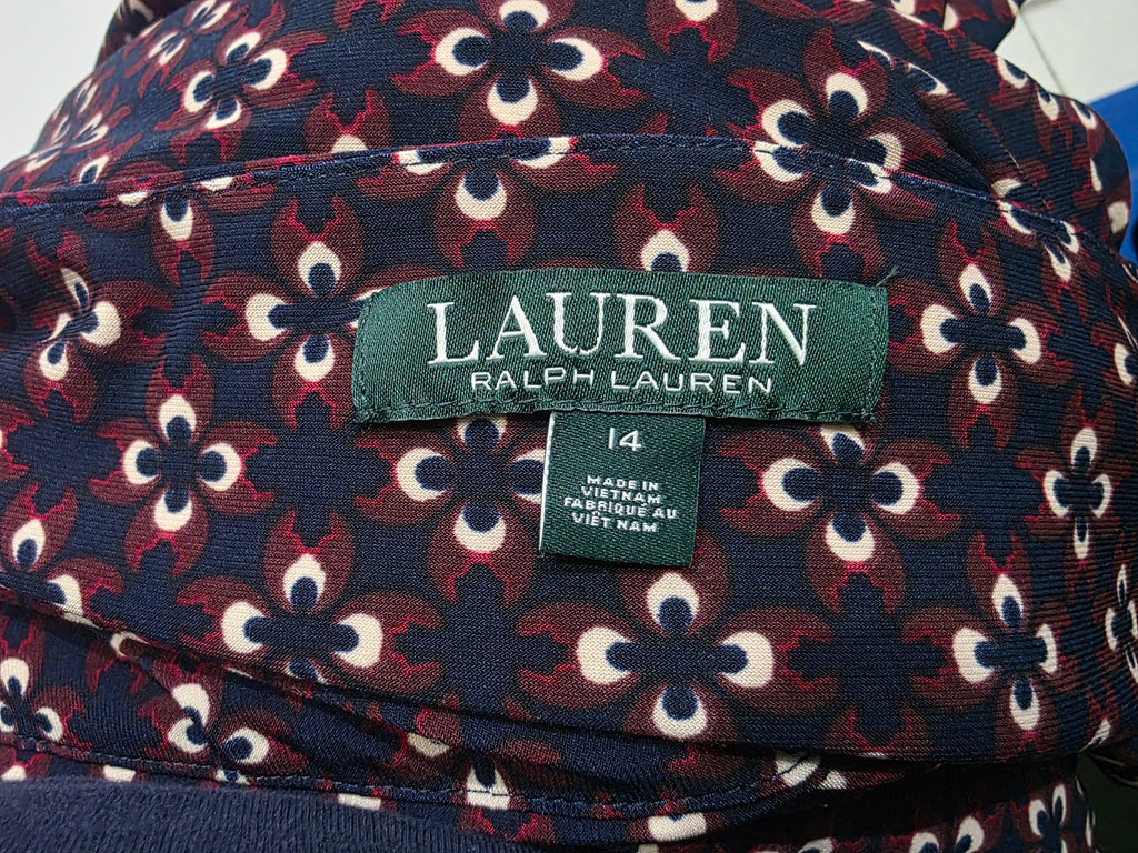 Vestido Ralph Lauren Mujer Talla 14 Azul Rojo Con Figuras