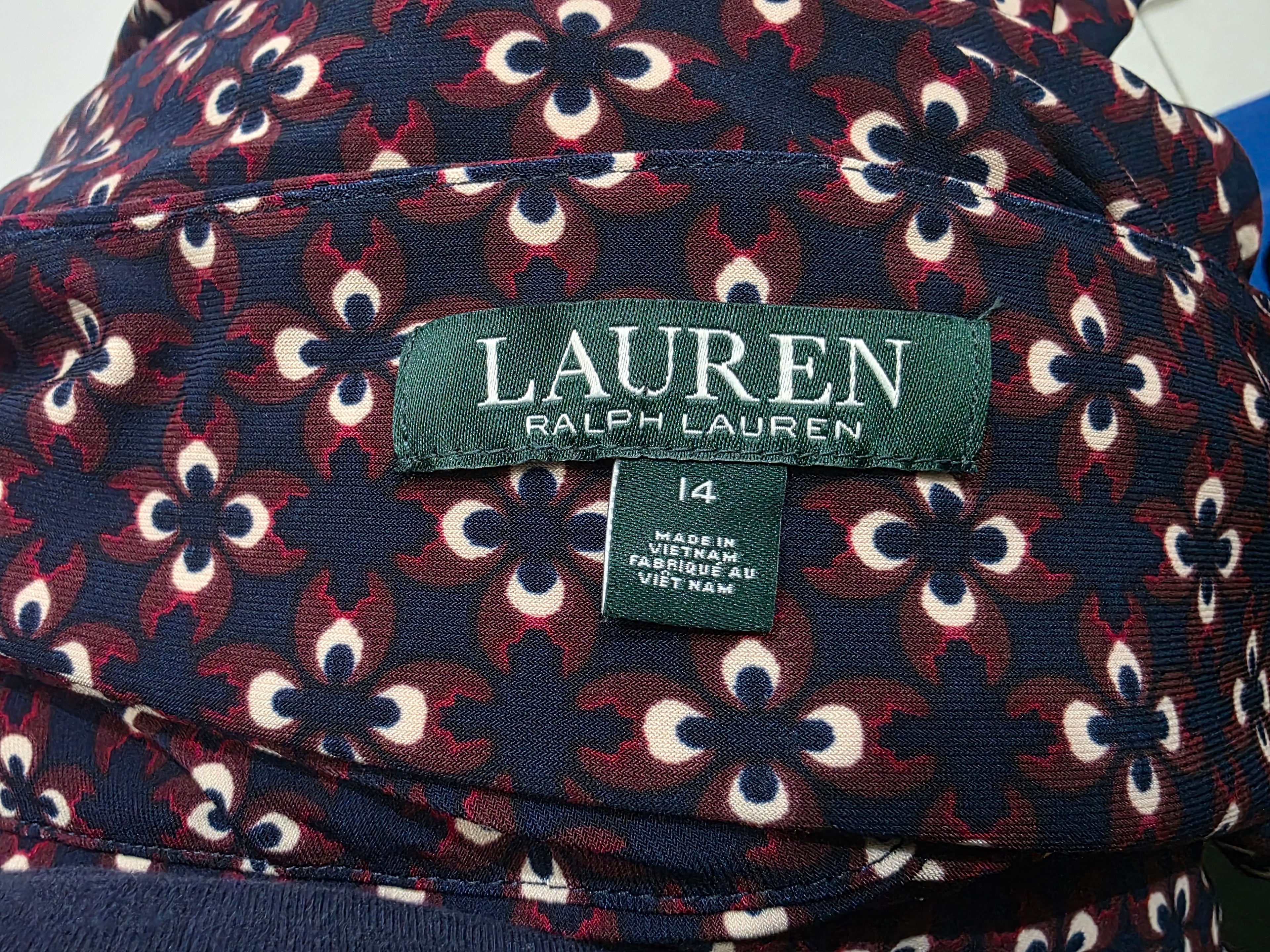 Vestido Ralph Lauren Mujer Talla 14 Azul Rojo Con Figuras