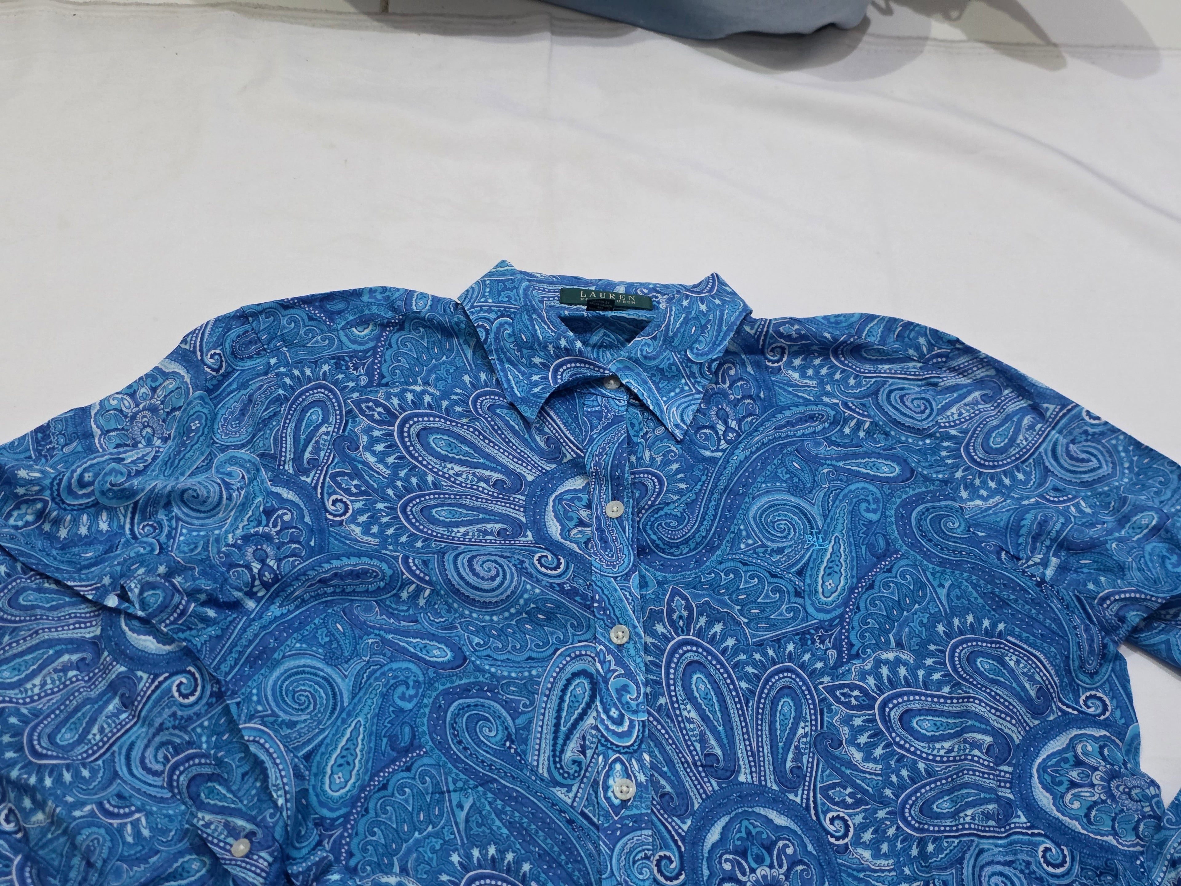 Camisa Ralph Lauren De Mujer Talla Grande Azul Con Figuras