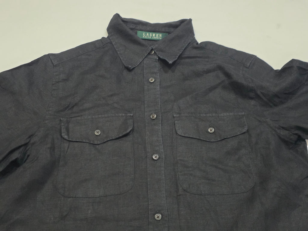 Camisa De Lino De Mujer Talla Chica Ralph Lauren Color Gris