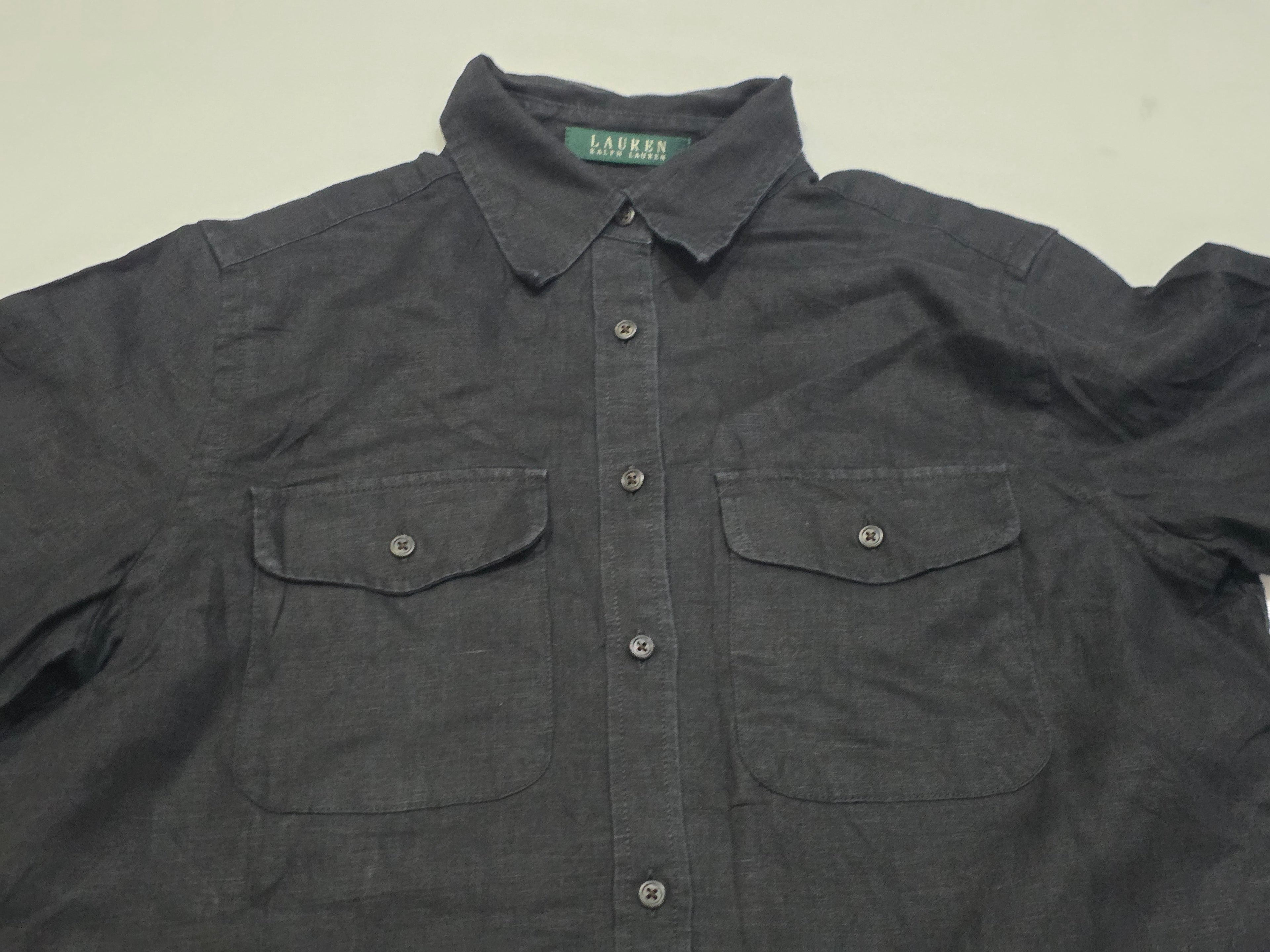 Camisa De Lino De Mujer Talla Chica Ralph Lauren Color Gris