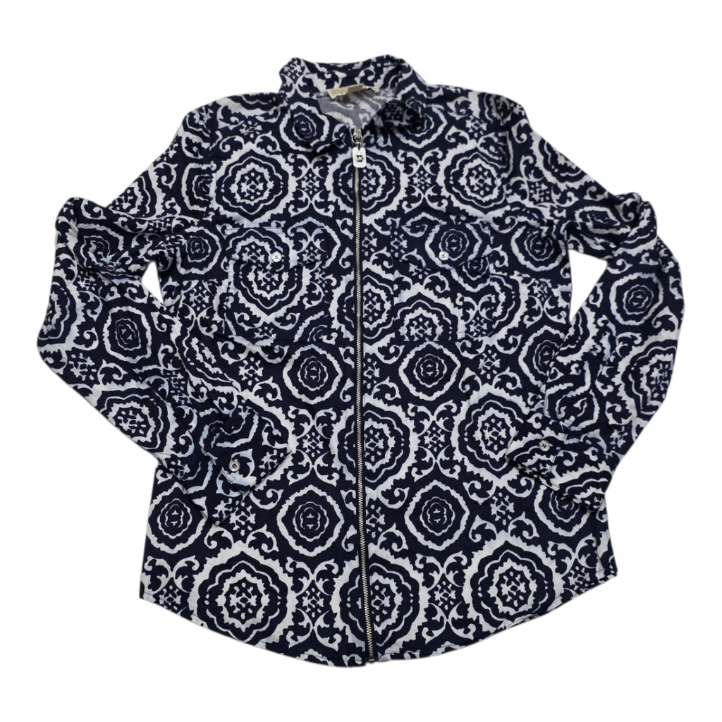 Camisa De Cierre Michael Kors Azul Figuras Mujer Talla Chica