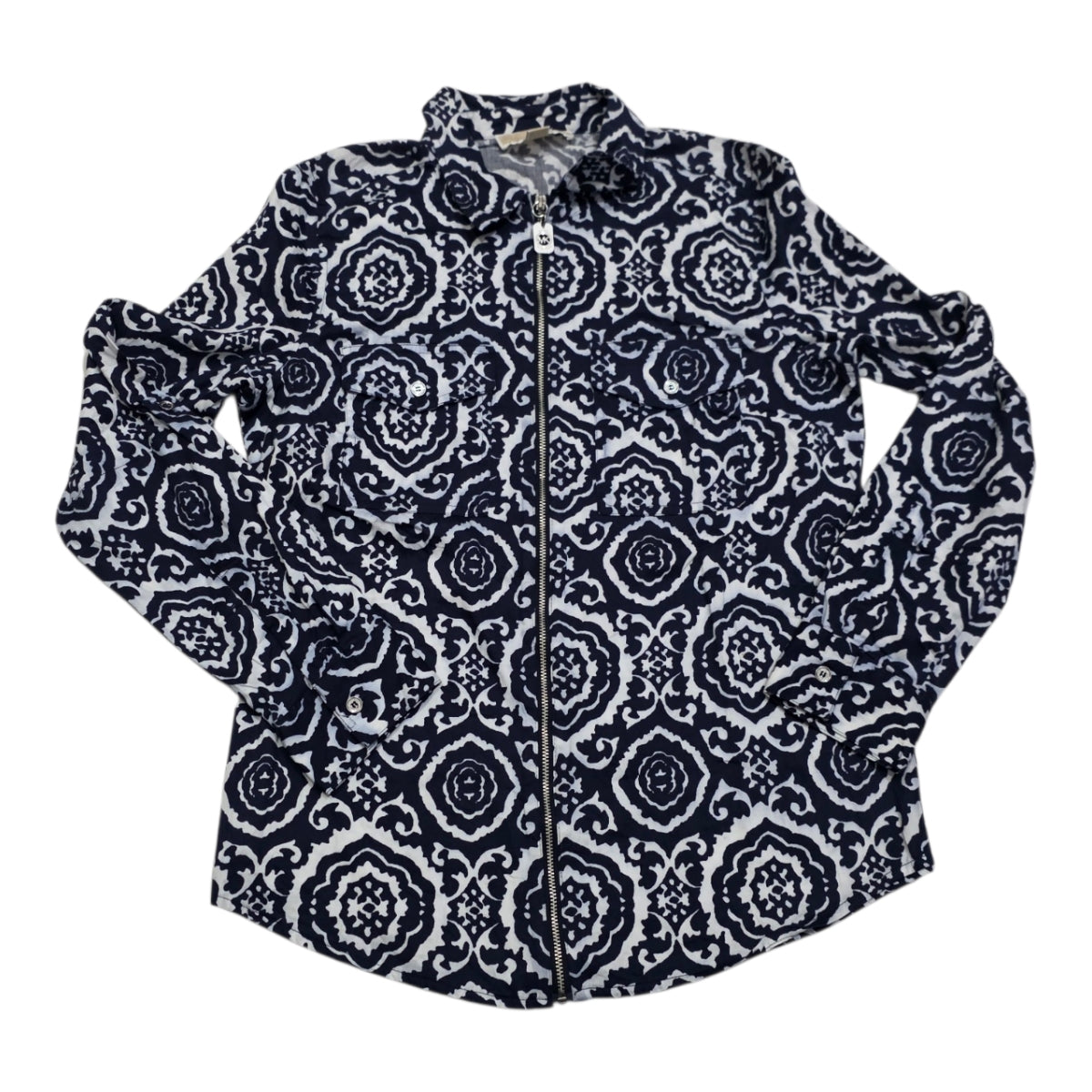 Camisa De Cierre Michael Kors Azul Figuras Mujer Talla Chica