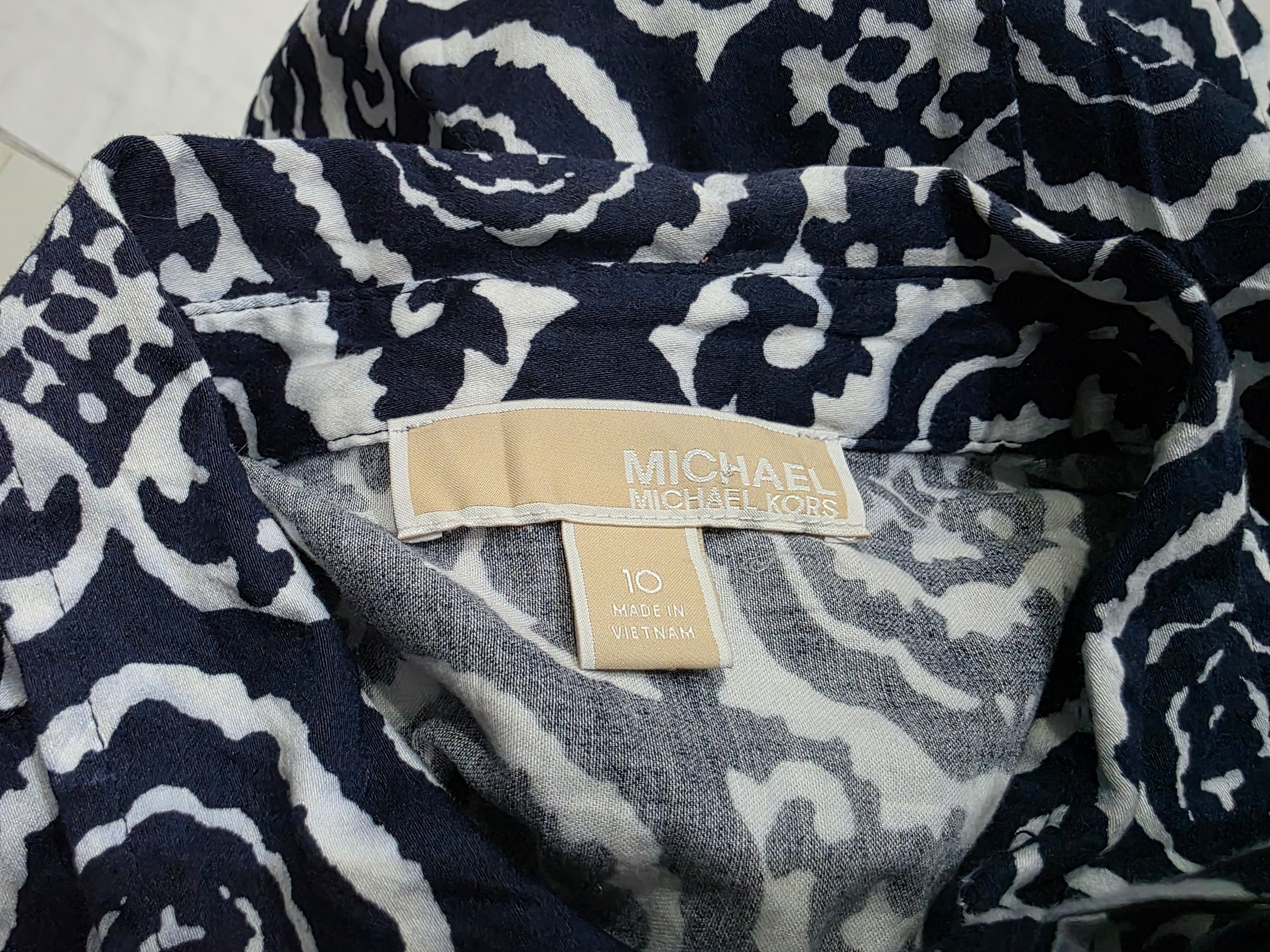 Camisa De Cierre Michael Kors Azul Figuras Mujer Talla Chica