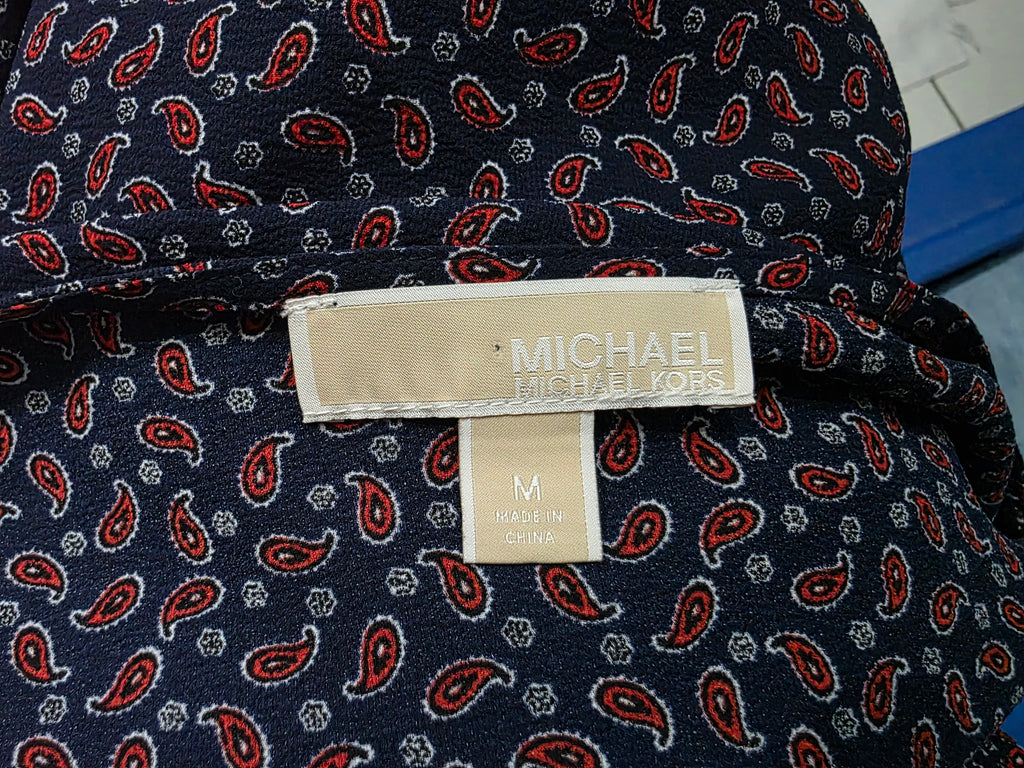 Blusa Michael Kors Mujer Mediana Azul Con Figuras Rojas