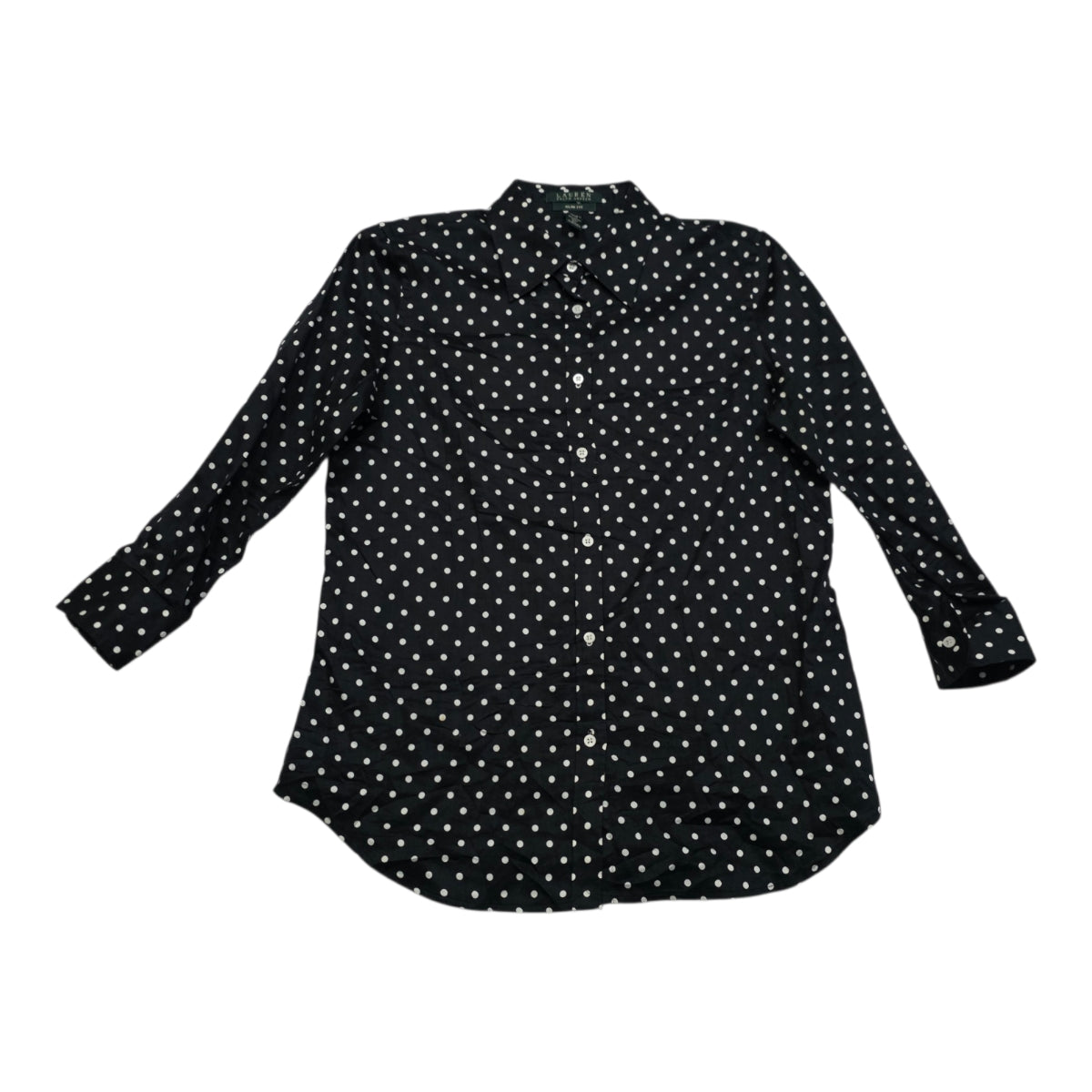 Camisa Ralph Lauren Mujer Talla 8 Slim Fit Negro De Lunares