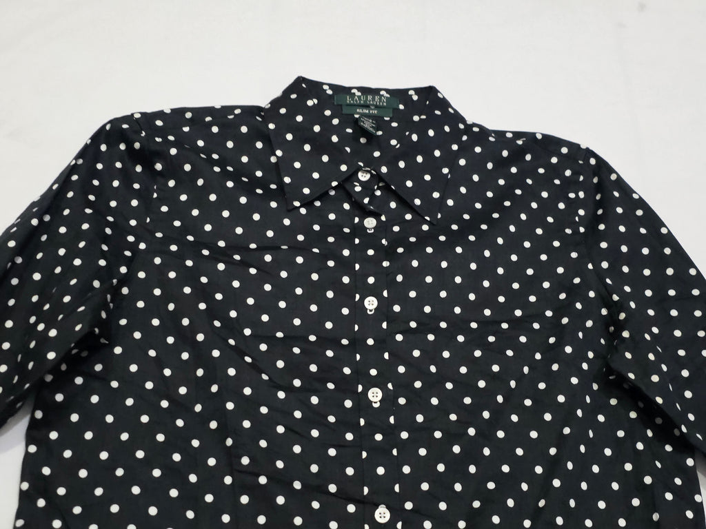Camisa Ralph Lauren Mujer Talla 8 Slim Fit Negro De Lunares