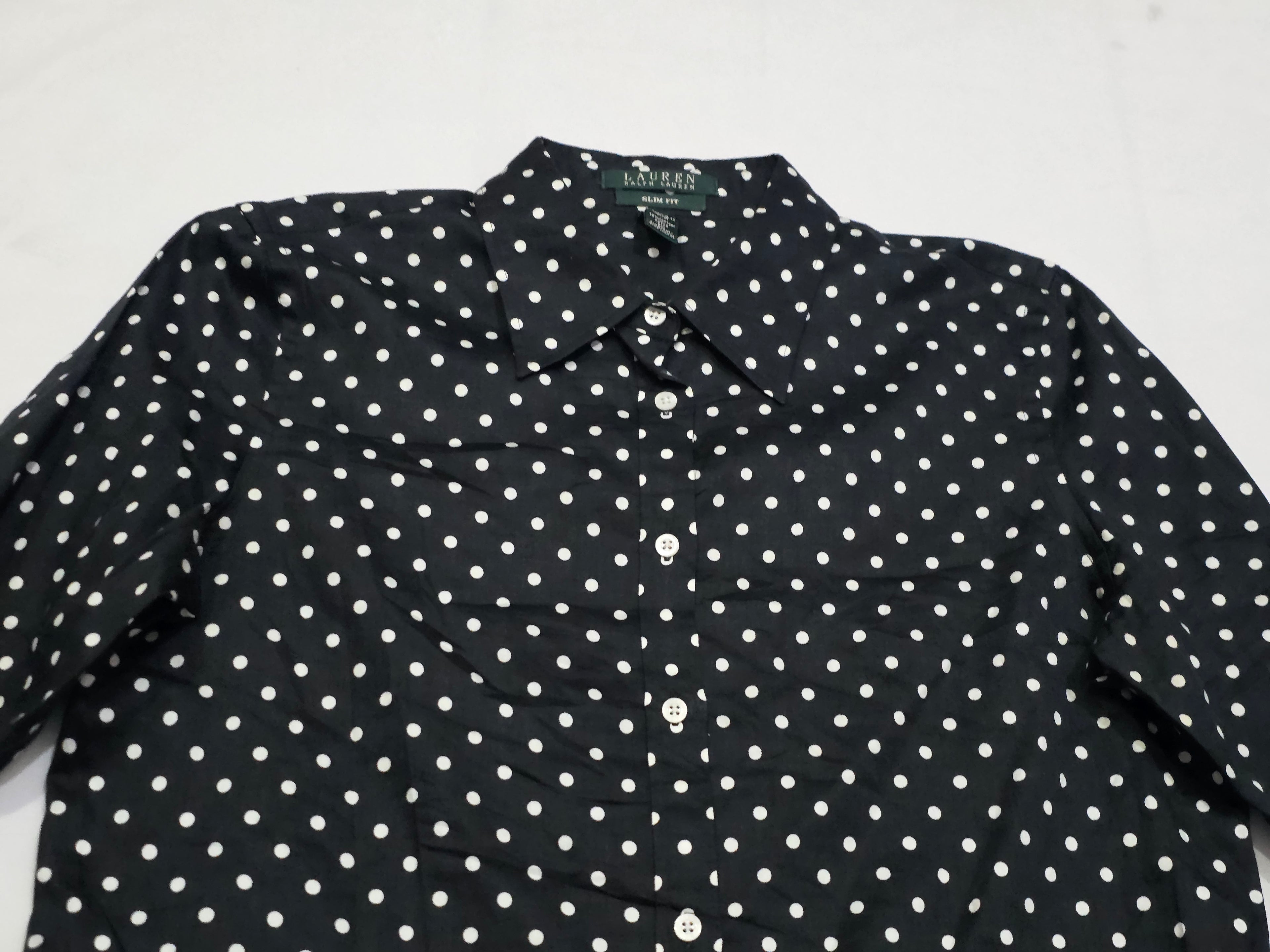 Camisa Ralph Lauren Mujer Talla 8 Slim Fit Negro De Lunares