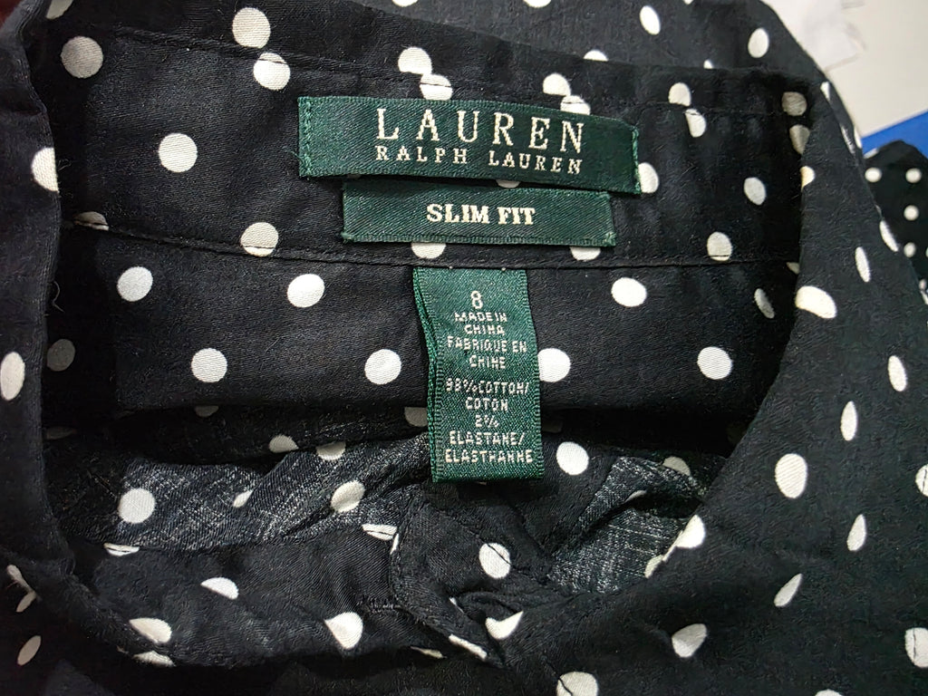Camisa Ralph Lauren Mujer Talla 8 Slim Fit Negro De Lunares