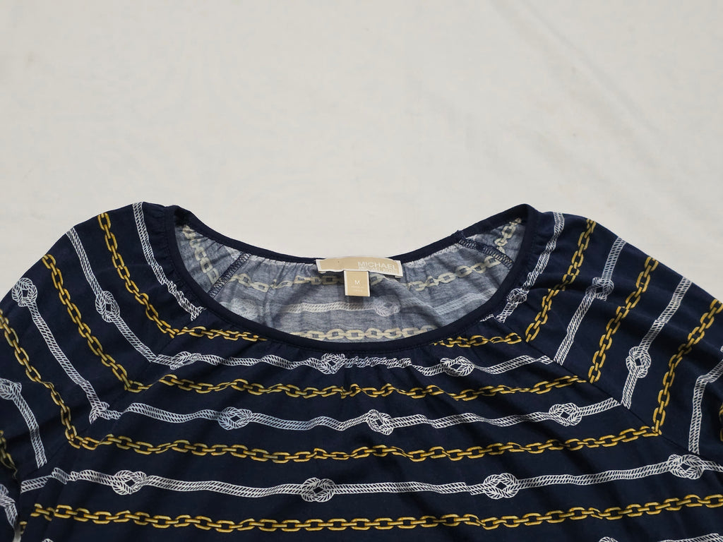 Blusa Michael Kors Azul Con Dorado Amplia Mediana