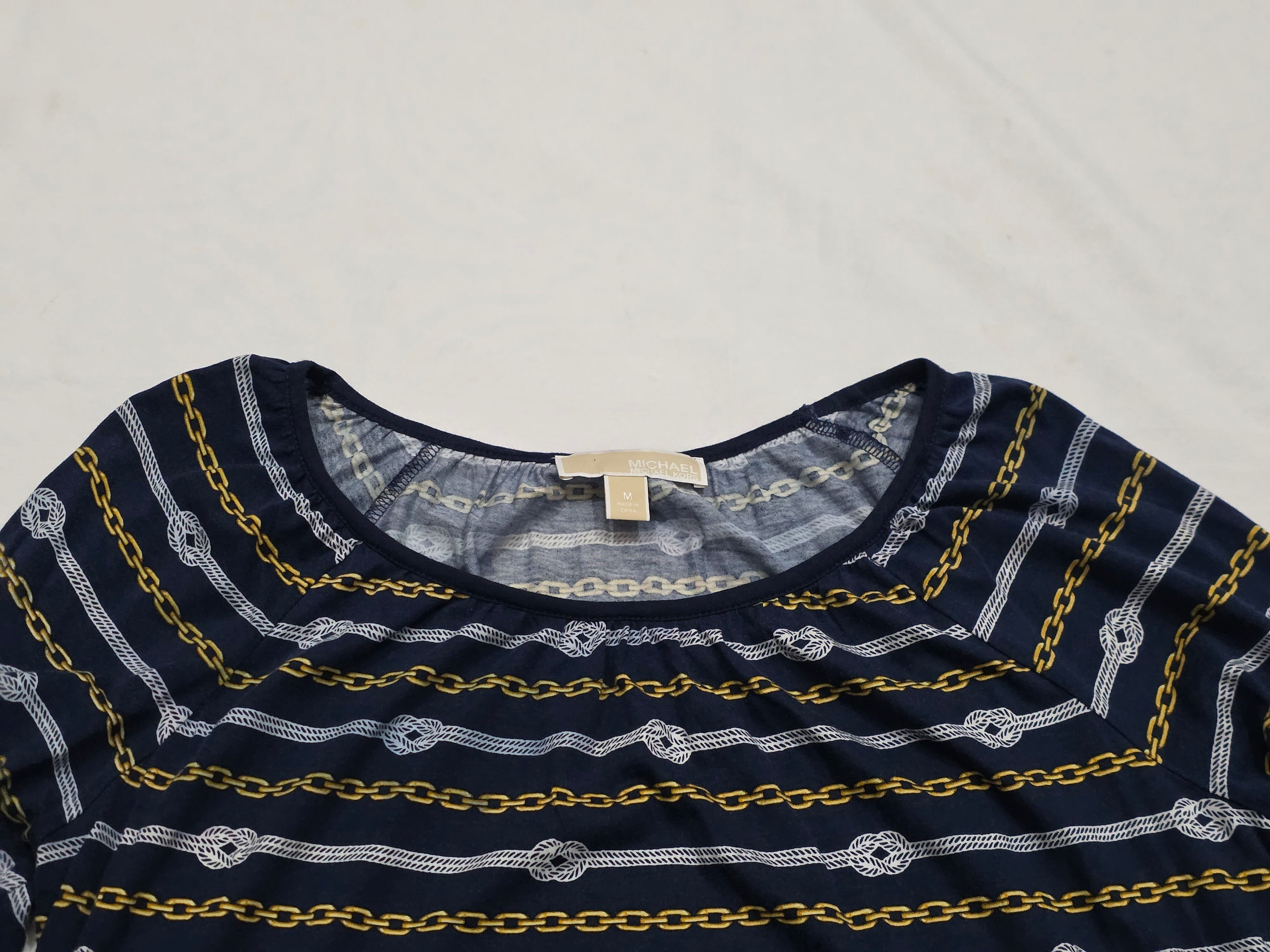 Blusa Michael Kors Azul Con Dorado Amplia Mediana
