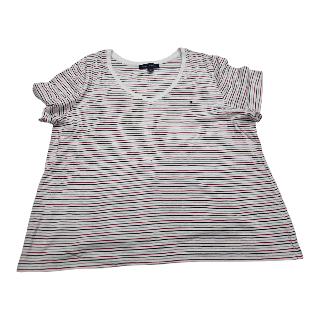 Playera Tommy Hilfiger De Mujer Talla 1x Gris/rojo Rayasda (