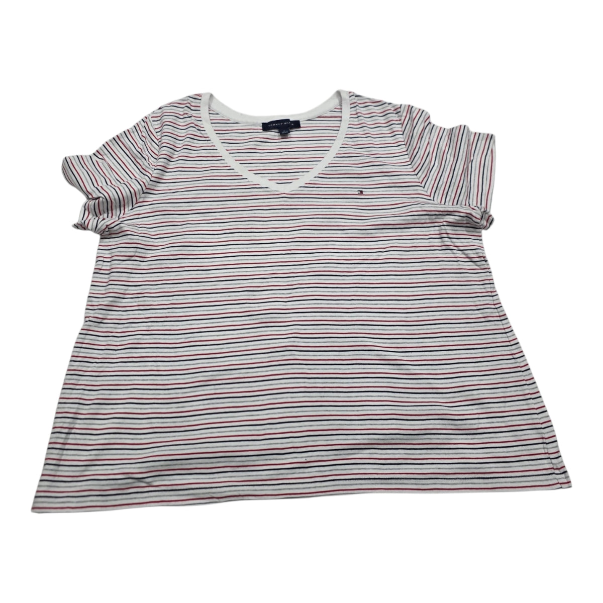 Playera Tommy Hilfiger De Mujer Talla 1x Gris/rojo Rayasda (