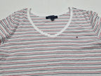 Playera Tommy Hilfiger De Mujer Talla 1x Gris/rojo Rayasda (