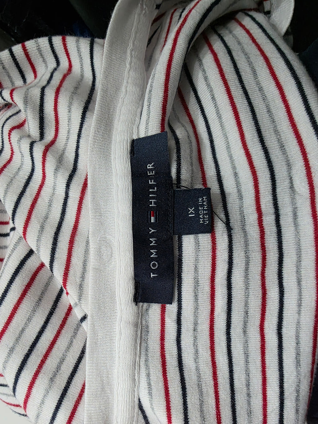 Playera Tommy Hilfiger De Mujer Talla 1x Gris/rojo Rayasda (