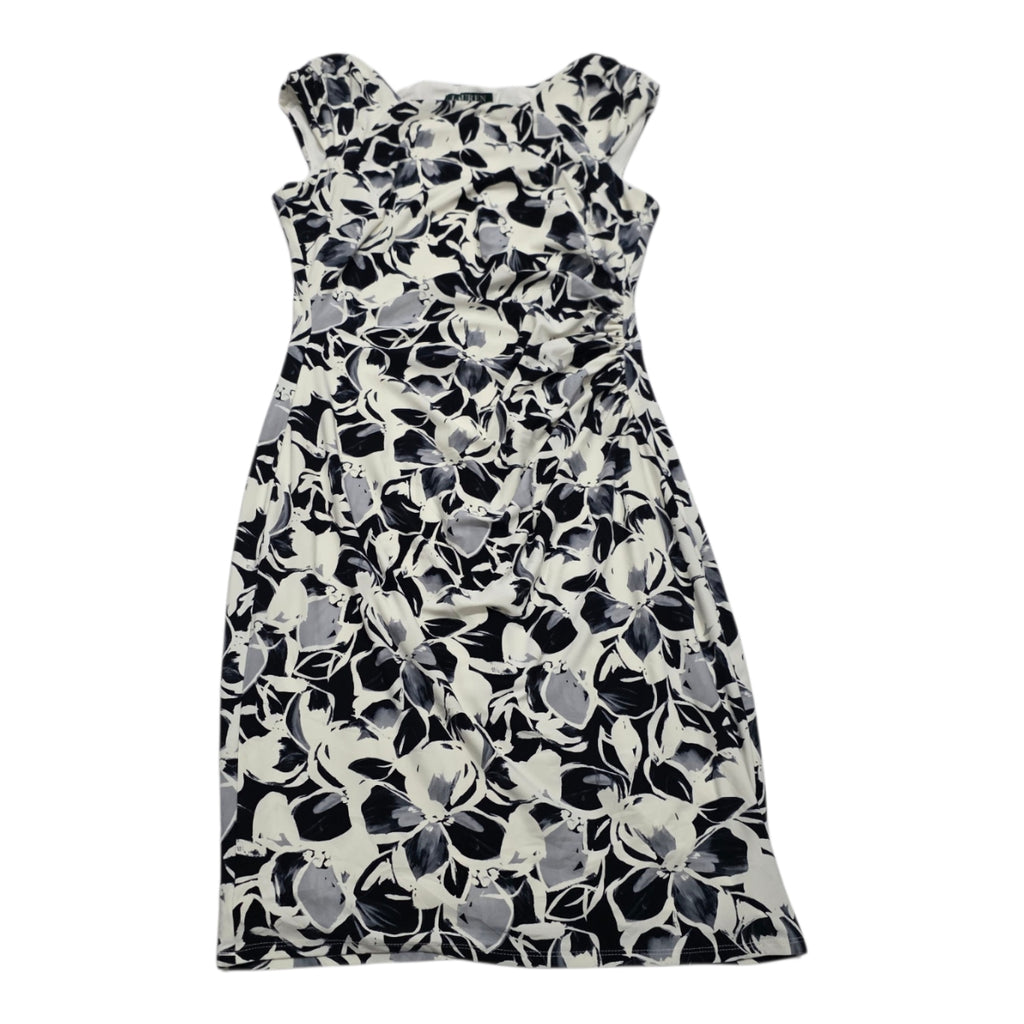 Vestido Ralph Lauren Gris/blanco Flores Talla 6 Manga Corta