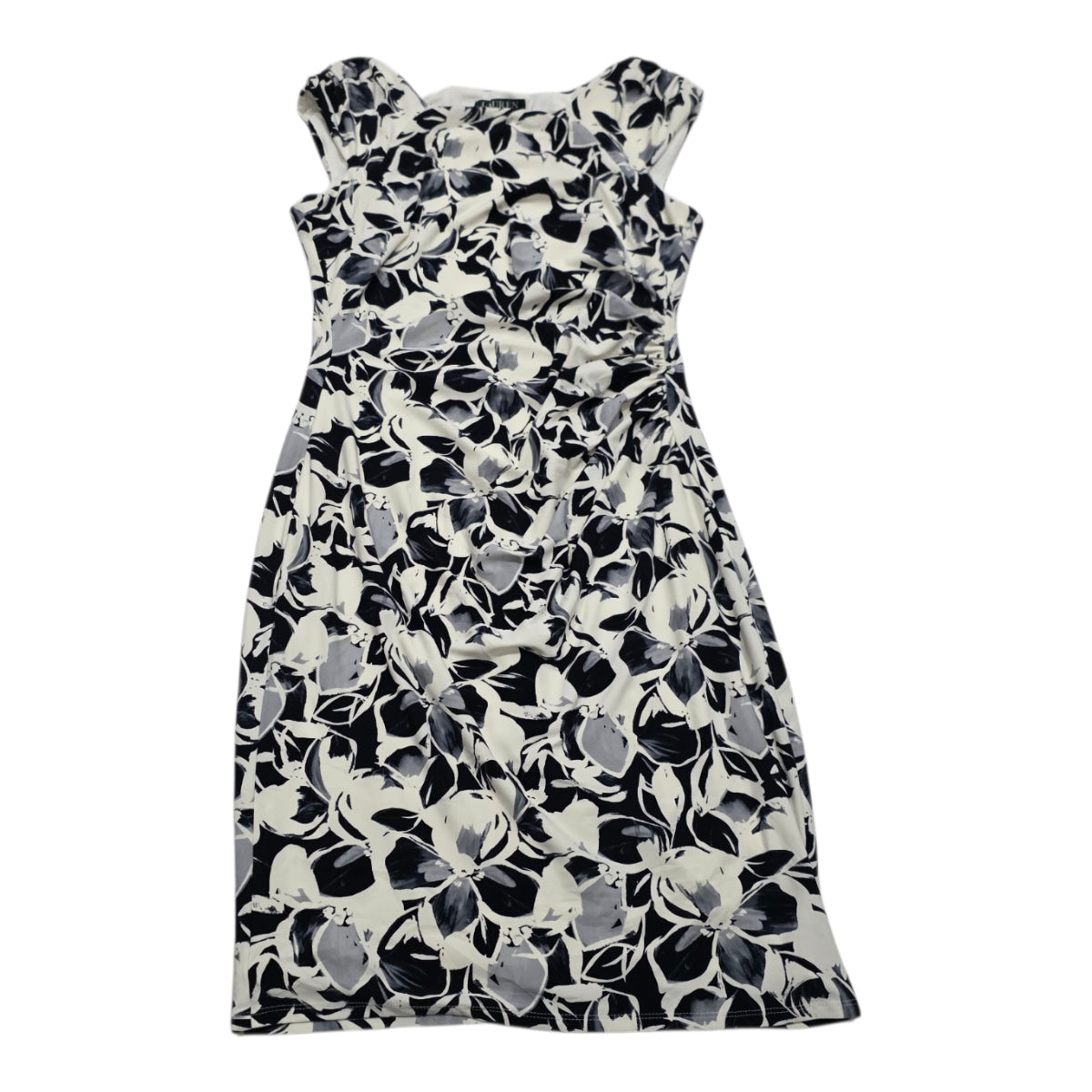 Vestido Ralph Lauren Gris/blanco Flores Talla 6 Manga Corta