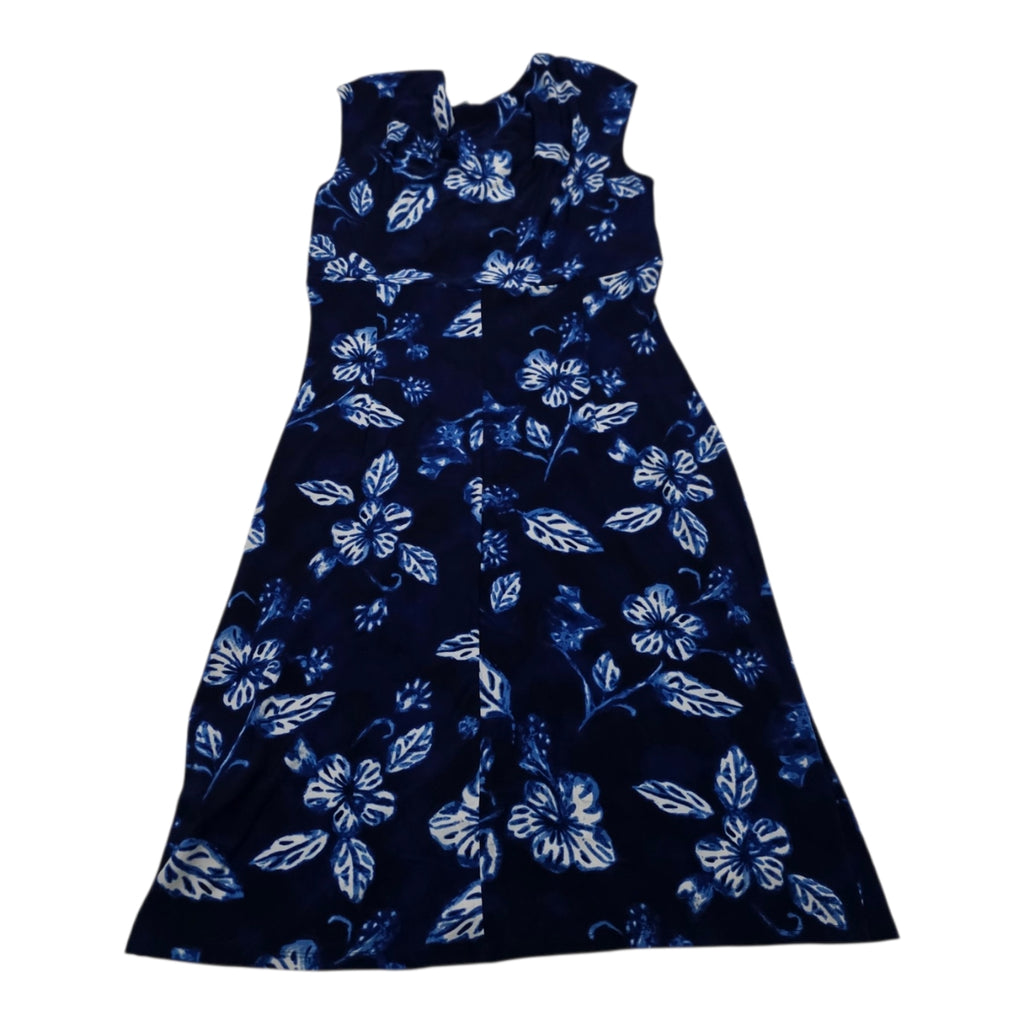 Vestido Ralph Lauren Mujer 12 Azul Con Flores Sin Manga