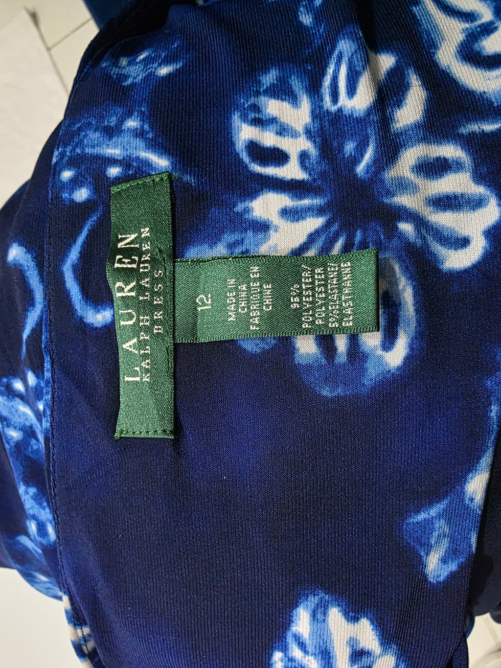 Vestido Ralph Lauren Mujer 12 Azul Con Flores Sin Manga