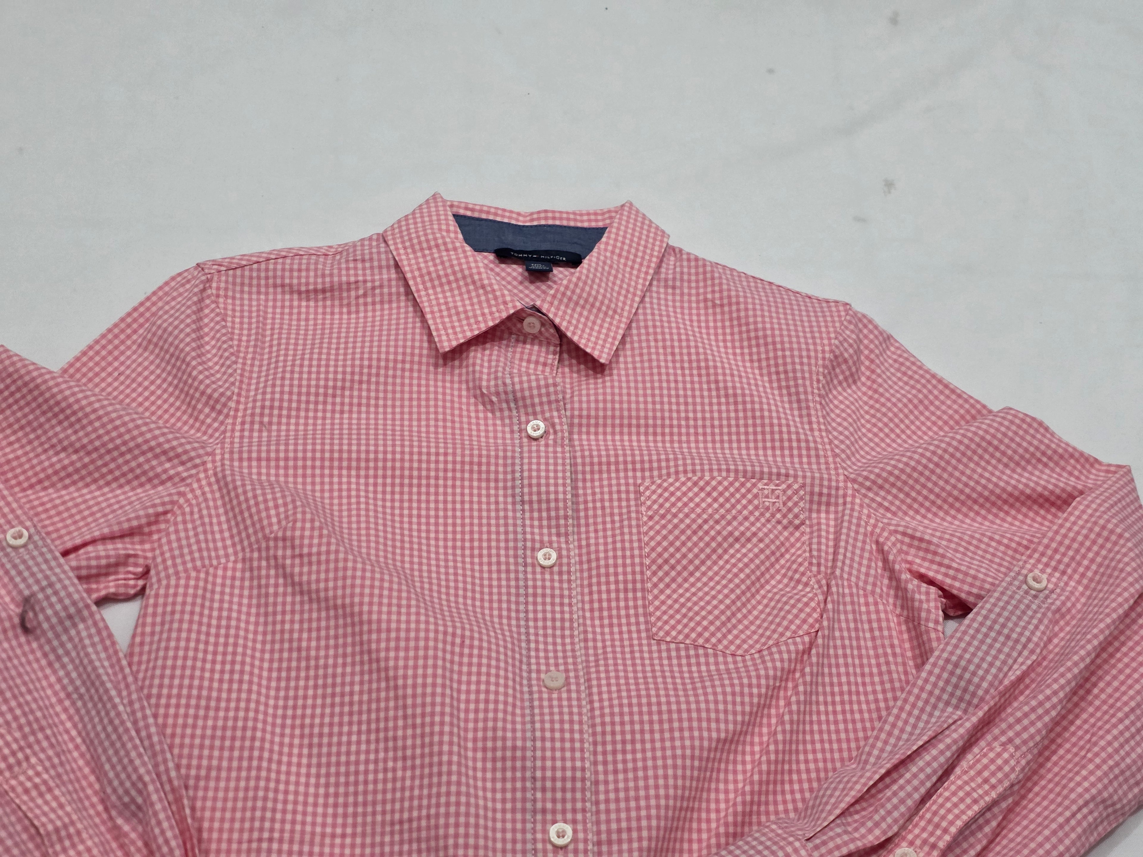 Camisa Tommy Hilfiger De Mujer Extra Chica Rosa A Cuadros