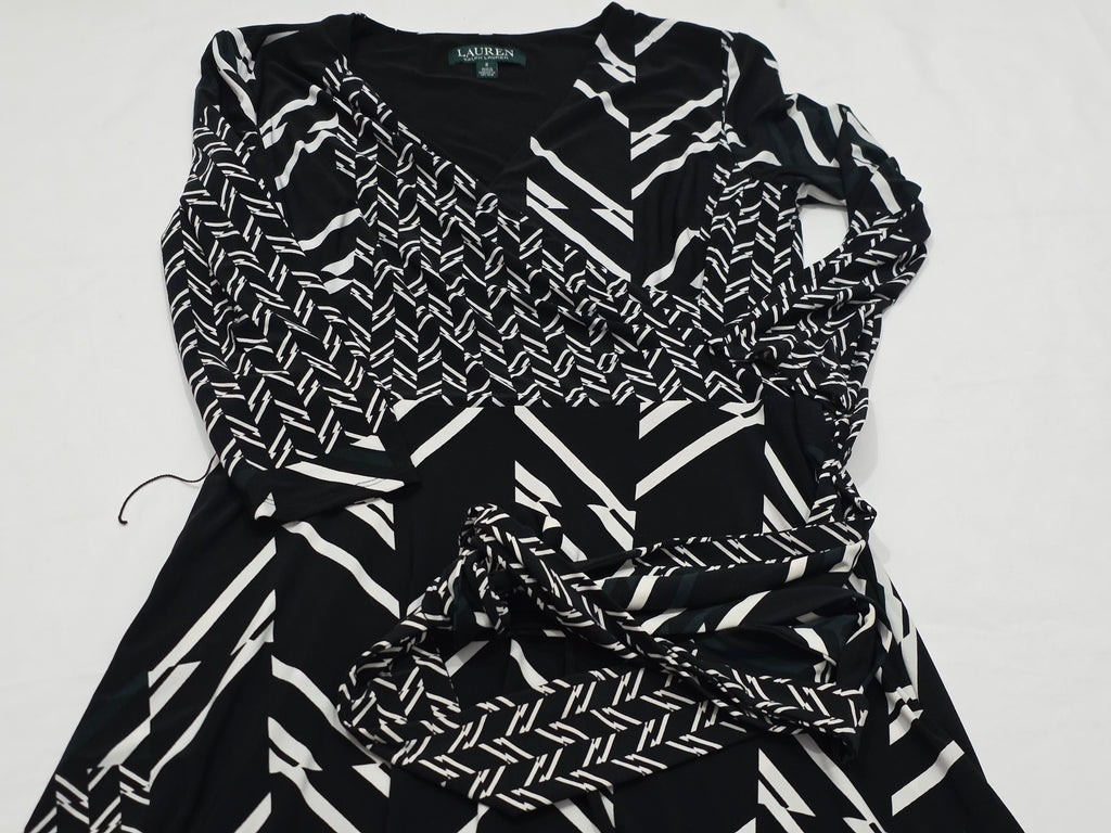 Vestido Ralph Lauren Con Cinturon Negro/blanco Talla 2
