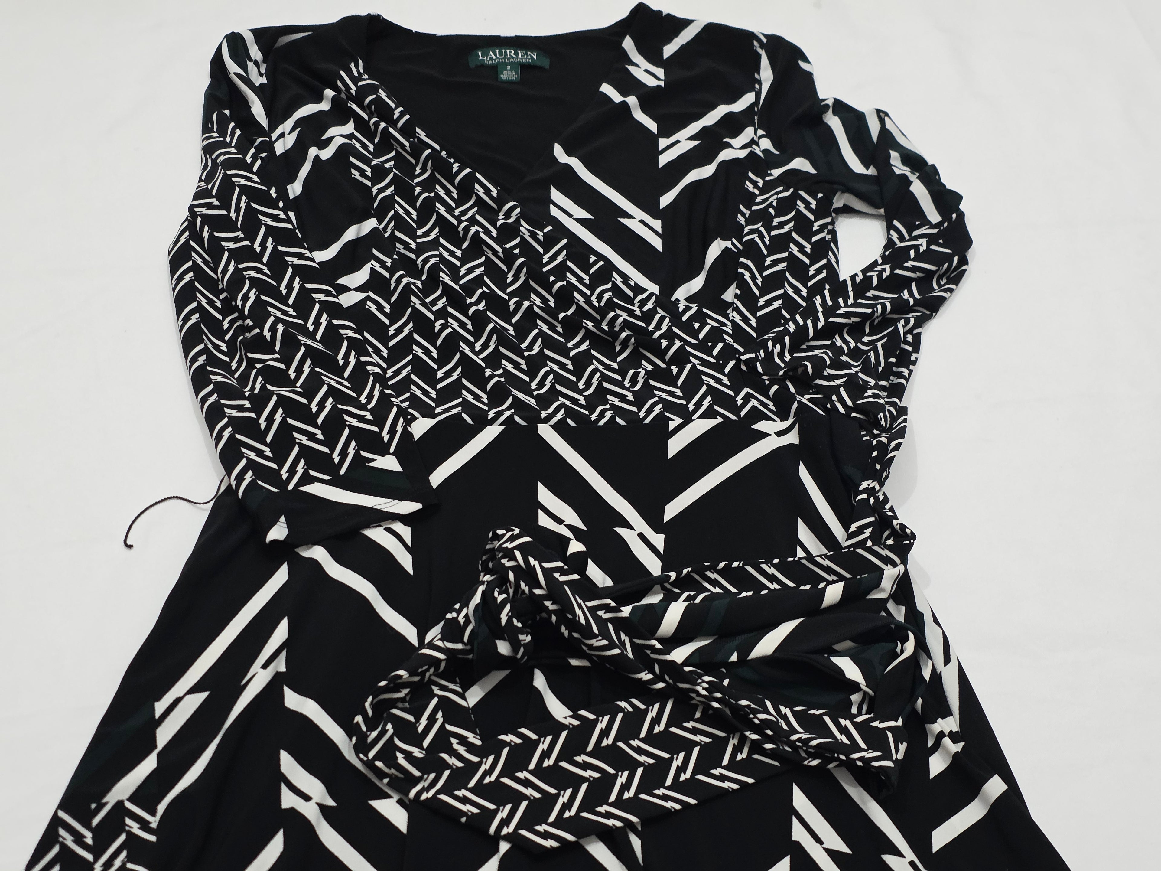 Vestido Ralph Lauren Con Cinturon Negro/blanco Talla 2