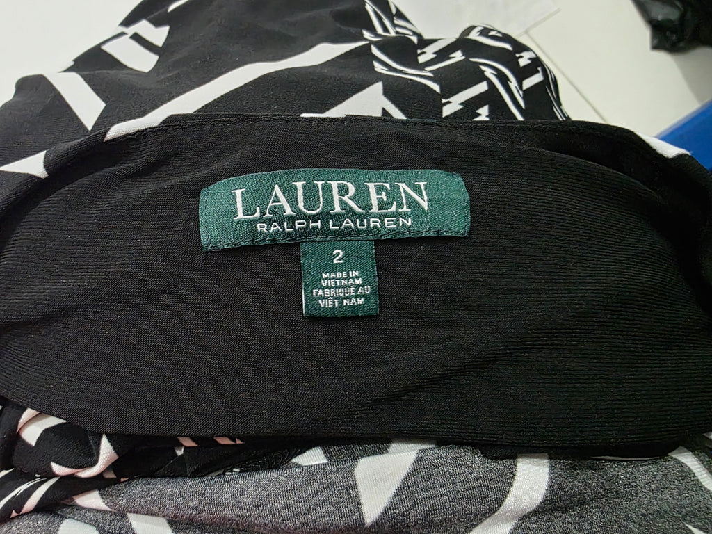 Vestido Ralph Lauren Con Cinturon Negro/blanco Talla 2