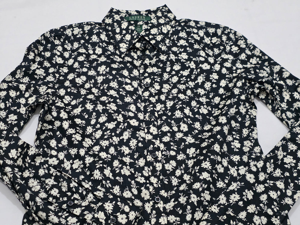 Camisa Ralph Lauren De Mujer Extra Chica Floreda Negra/beige