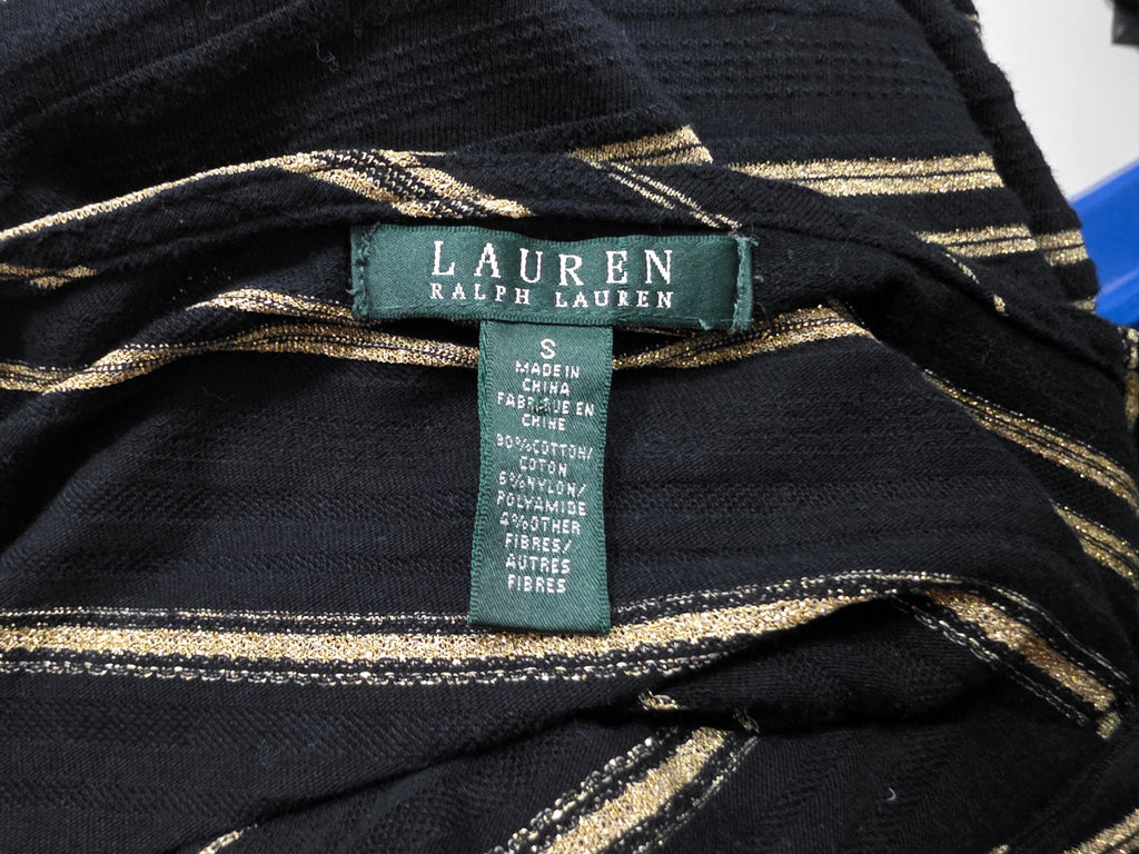 Blusa Ralph Lauren Chica Negro Con Dorado Manga Larga