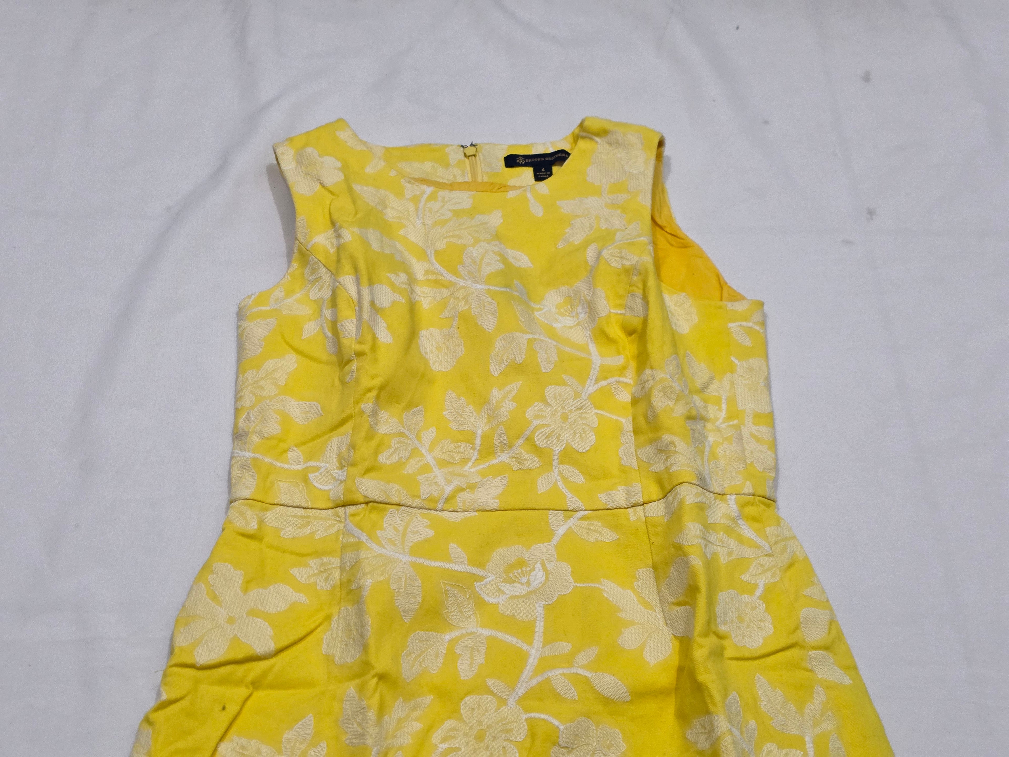 Vestido Brooks Brothers Color Amarillo Talla 4 Floreado