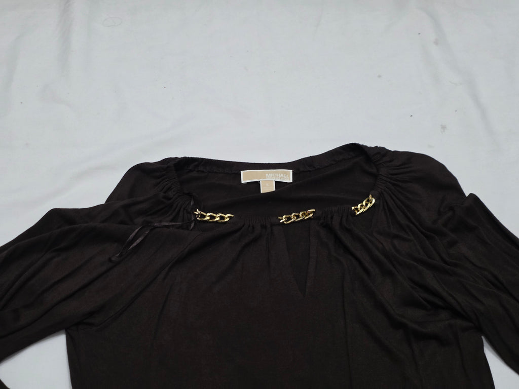 Blusa Michael Kors Cafe Manga Larga Con Cadena Talla Chica