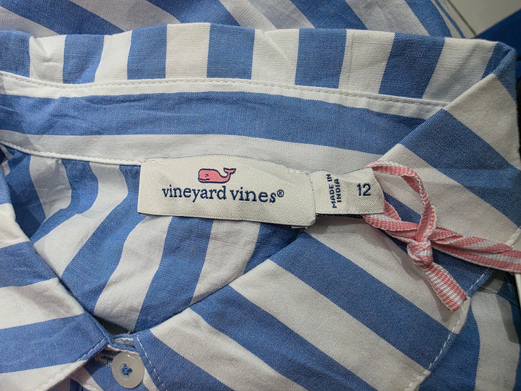 Camisa Vineyard Vines Talla 12 Azul/blanco De Lineas
