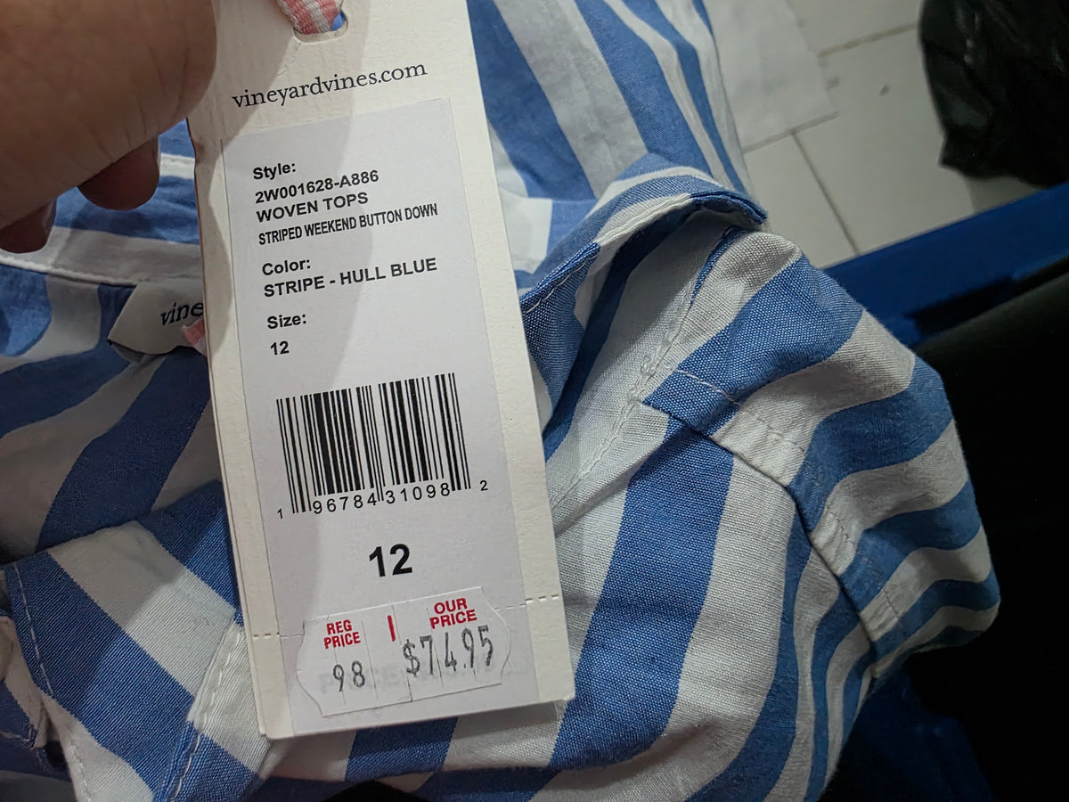 Camisa Vineyard Vines Talla 12 Azul/blanco De Lineas
