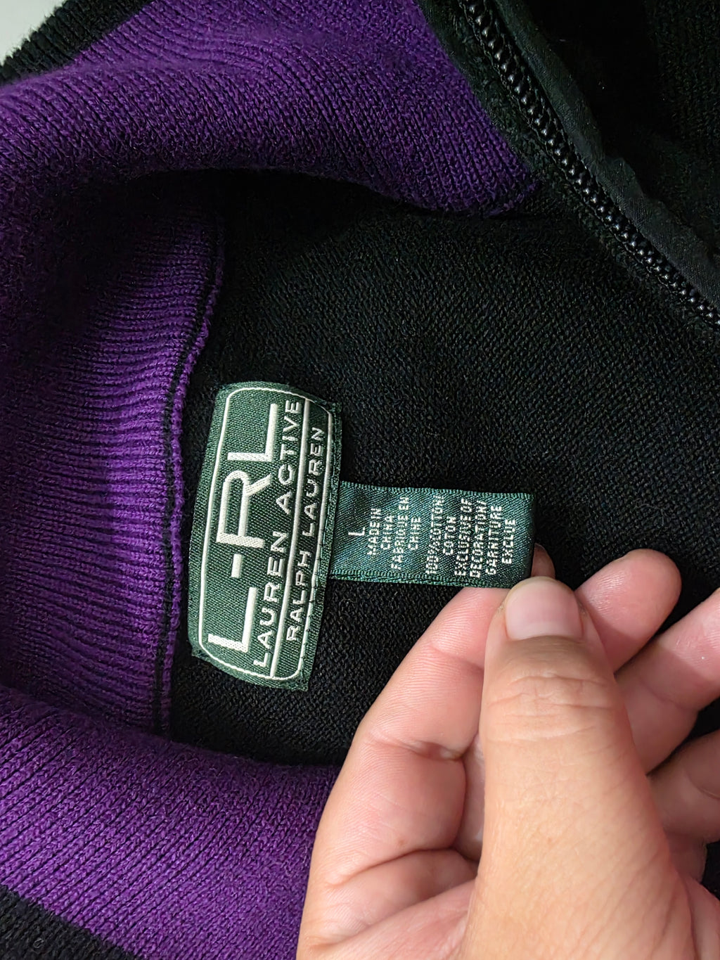Sueter Ralph Lauren Active De Mujer Negro Con Morado Grande