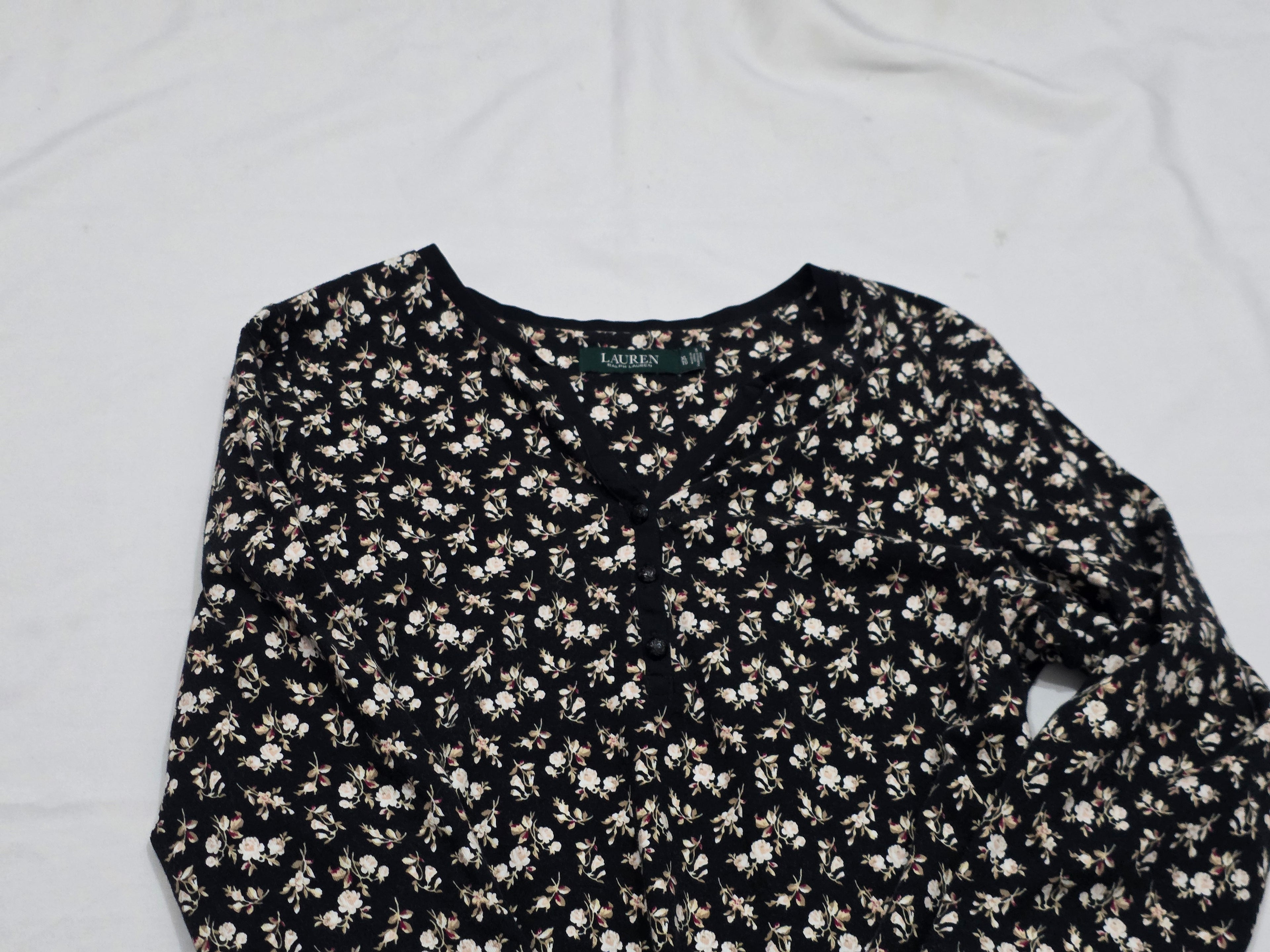 Blusa Ralph Lauren De Mujer Extra Grande Negra Floreada