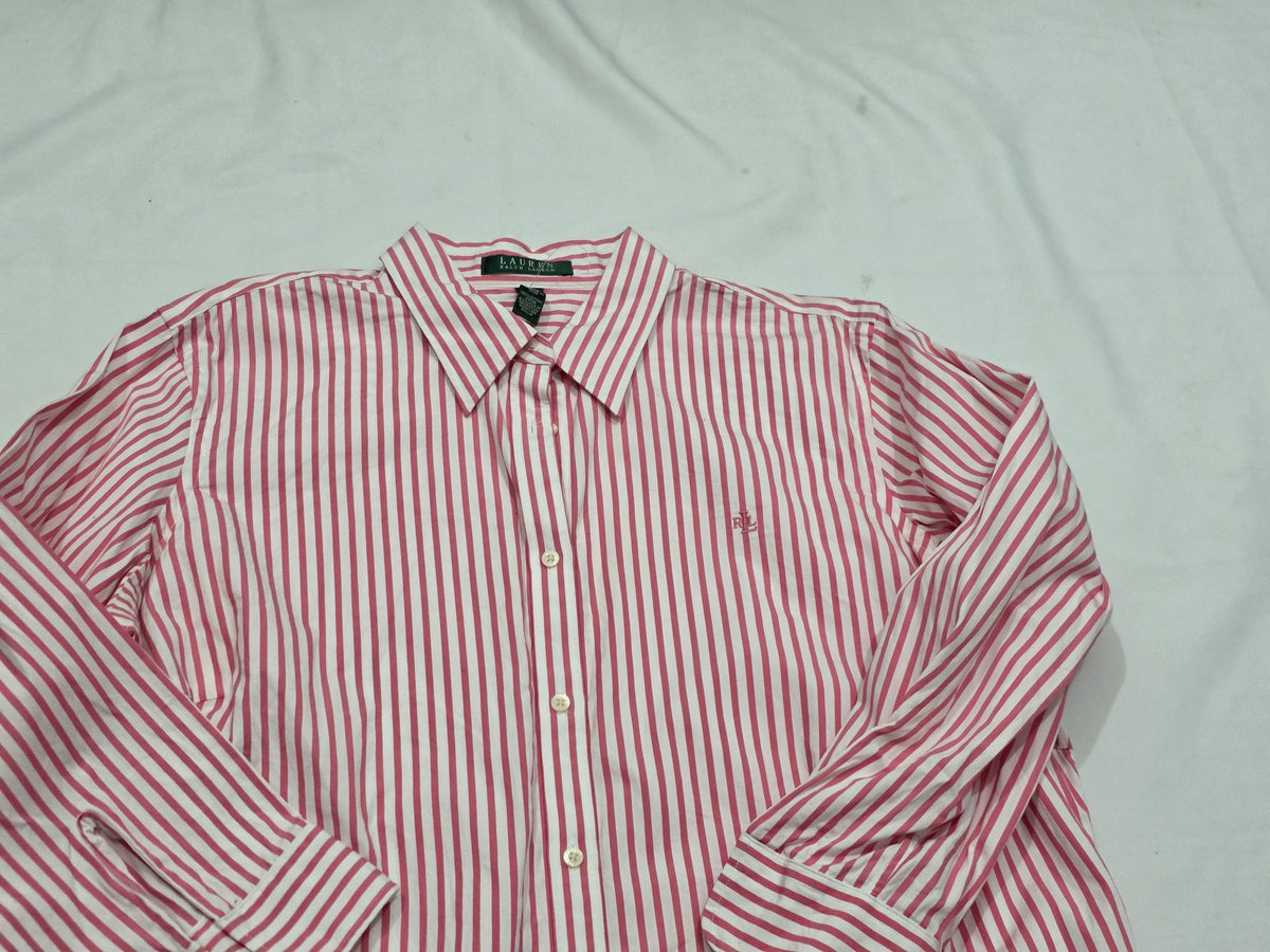 Camisa Ralph Lauren Talla 1x De Mujer Manga 3/4 Rosa Lineas