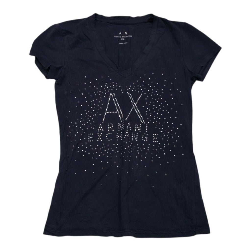 Playera Armani Exchange De Mujer Extra Chica Azul Con Brillo