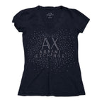 Playera Armani Exchange De Mujer Extra Chica Azul Con Brillo