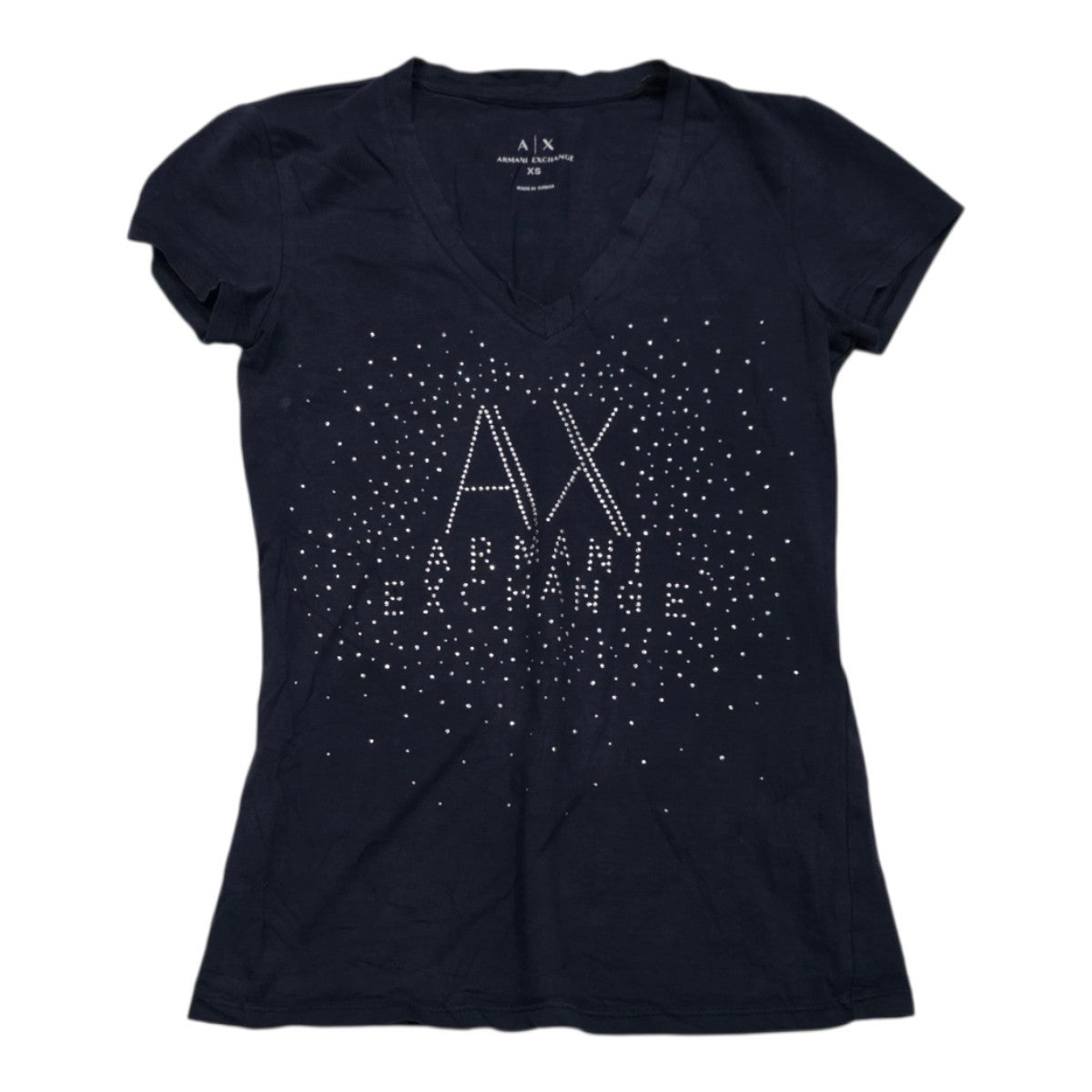 Playera Armani Exchange De Mujer Extra Chica Azul Con Brillo