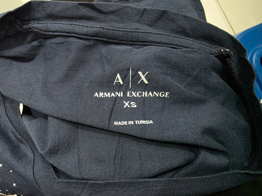 Playera Armani Exchange De Mujer Extra Chica Azul Con Brillo