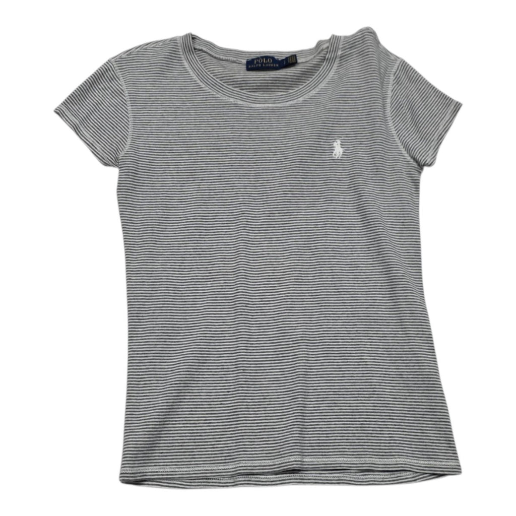Playera Polo Ralph Lauren Gris Rayada Poni Blanco Chica
