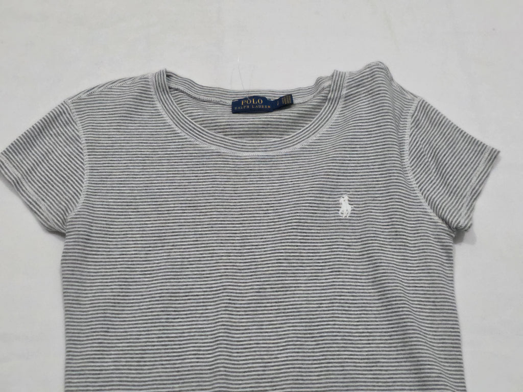 Playera Polo Ralph Lauren Gris Rayada Poni Blanco Chica