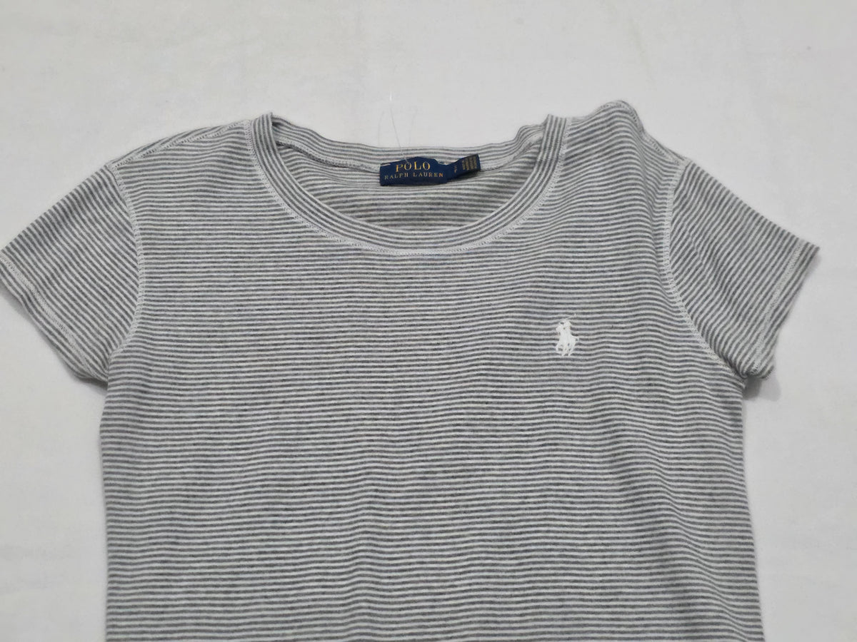 Playera Polo Ralph Lauren Gris Rayada Poni Blanco Chica
