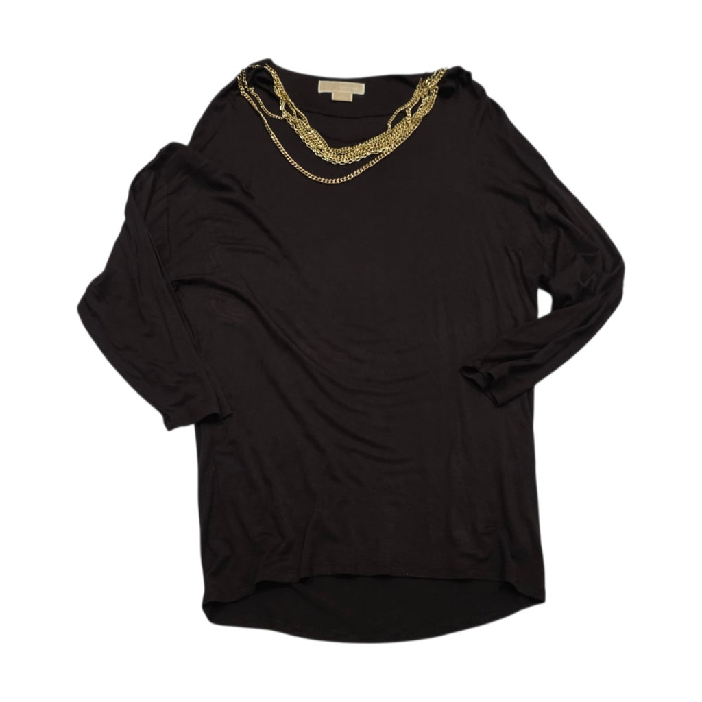Blusa Michael Kors Cafe Con Cadenas Talla Chica Manga Larga