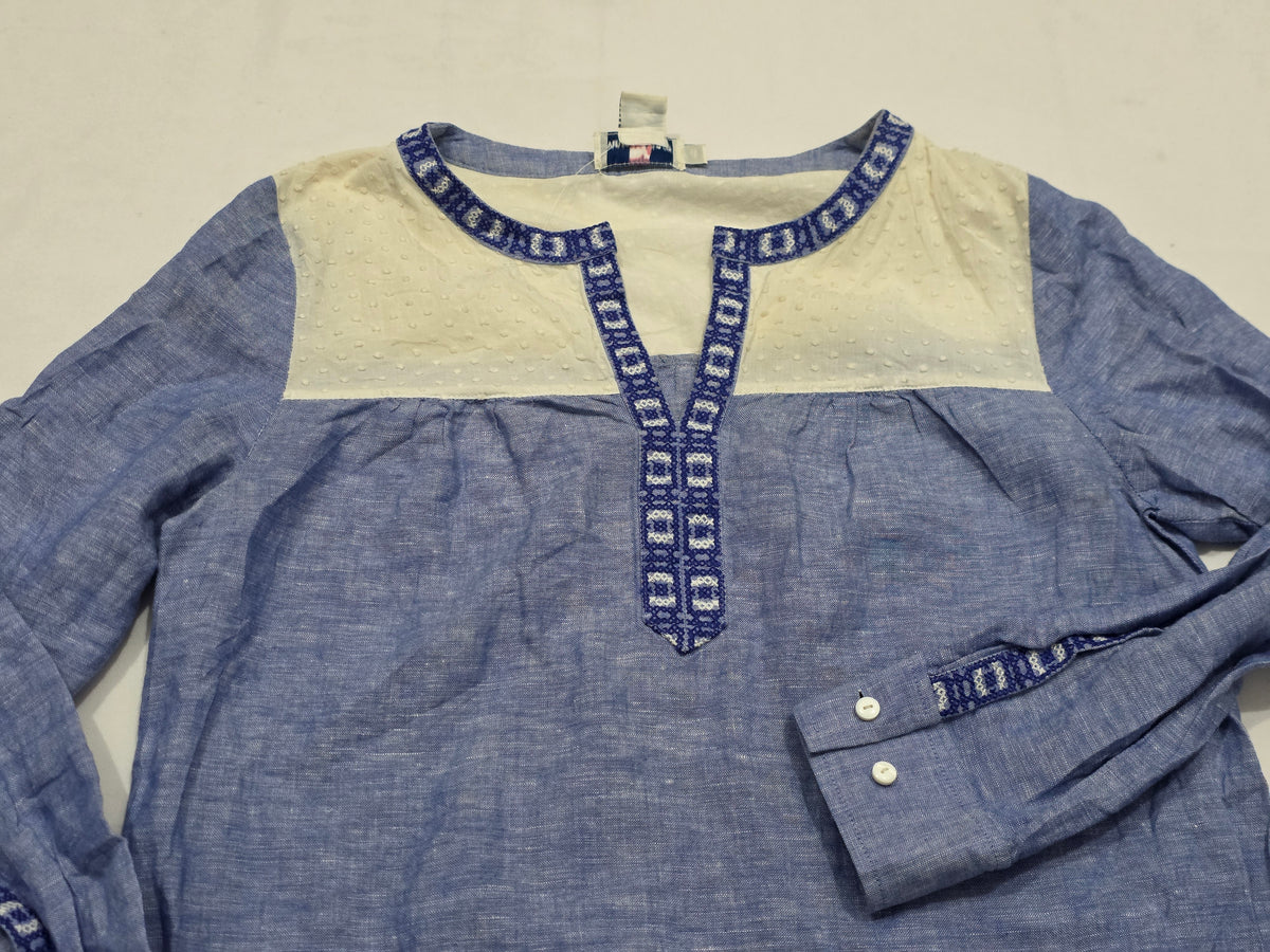 Blusa De Lino Vineyard Vines D Mujer Talla Chica Azul/blanco