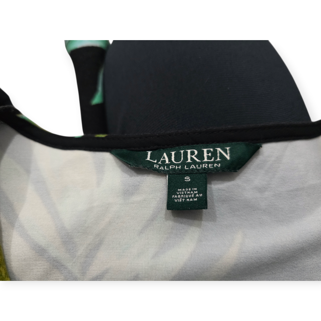 Vestido Ralph Lauren Manga Amplia Chico S Negro Con Plantas