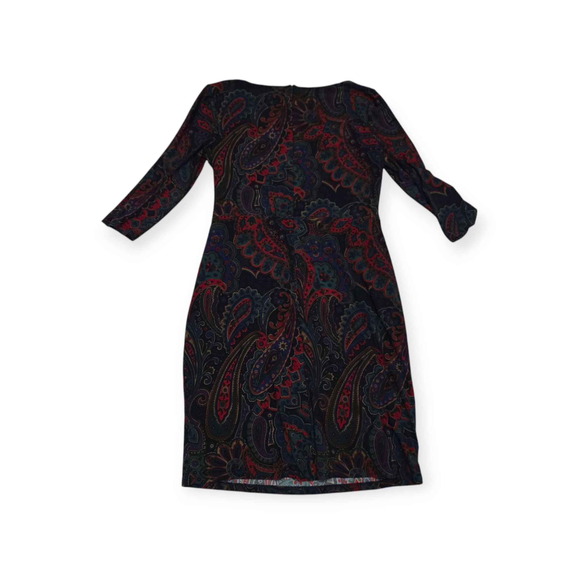 Vestido Manga Larga Ralph Lauren Talla 12 Verde Con Rojo