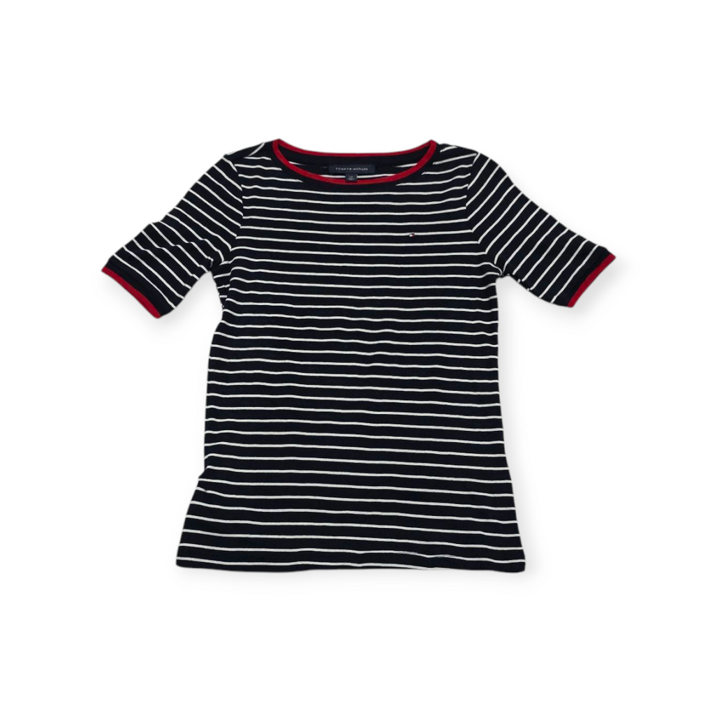 Playera Tommy Hilfiger Chico S Azul Rayada Con Blanco