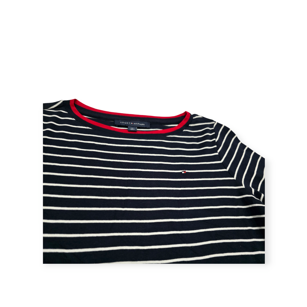 Playera Tommy Hilfiger Chico S Azul Rayada Con Blanco