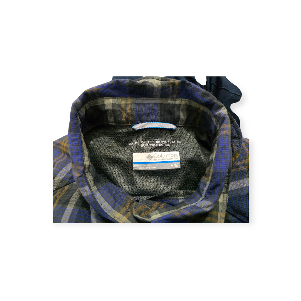 Camisa Columbia Sunprotection Mediana M Cuadros Azul C/verde